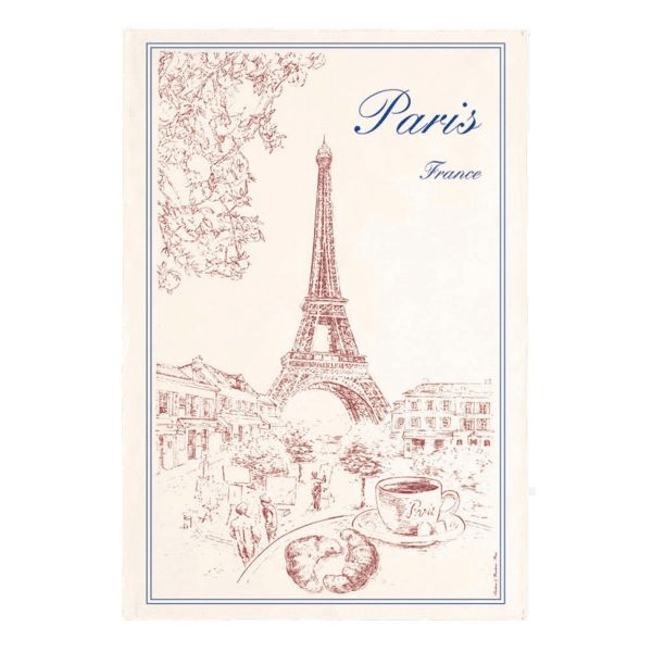 Torchons & Bouchons Tea Towel Eiffel Tower Café Croissant