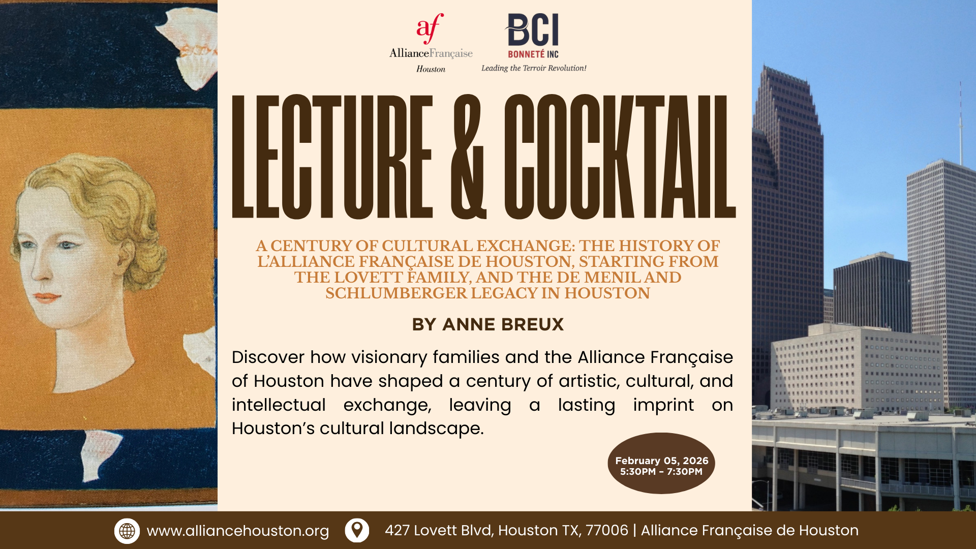 Lecture & Cocktail - A Century of Cultural Exchange: The History of l’Alliance Française de Houston, starting from the Lovett family, and the De Menil and Schlumberger Legacy in Houston